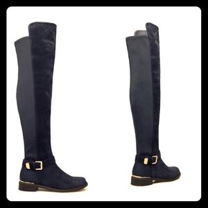 BRAND NEW NEVER WORN Black&gold thigh high boots